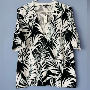 Talbots Cardigan Sweater Button Up Short Sleeve‎ Top Tropical Print Large